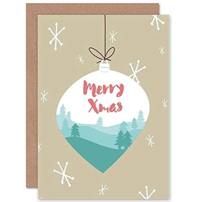 Cadeau met blauwe Coo CARD CHRISTMAS XMAS boom BAUBLE LANDSCAPE