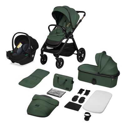 LIONELO LAYLA 3 en 1 Poussette combinée Poussette 0-48 mois jusqu'à 22 kg, Nacelle jusqu'à 9 kg, Siège auto jusqu'à 13 kg, AiryDots, Roues PU pivotantes à 360°, Suspension complète (Green)