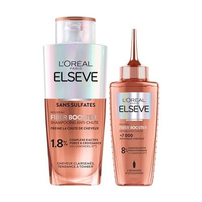 L'Oréal Paris – Fiber Booster – Protocollo Anti-Caduta – Stimola la crescita dei capelli esistenti – aumenta la densità dei capelli – uomini e donne – Shampoo senza solfati + siero di crescita