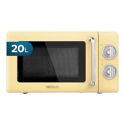 Cecotec Microondas Mecánico de 20 L Proclean 3010 Retro Yellow. 700 W en 6 Niveles, Temporizador hasta 30 Minutos, Modo Descongelación, Diseño Vintage en Amarillo, Acabados en Acero