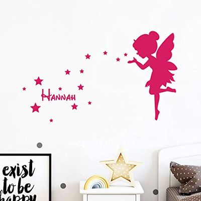 Autocolante personalizado com nome personalizado, decoração de parede para quarto infantil, 2 folhas de 40 x 20 cm e 40 x 25 cm, cor fúcsia
