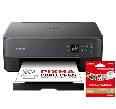 Canon PIXMA TS5350i Multifonction WiFi Jet d’Encre 3-en-1 (imprimante, photocopieur, Scanner) Impression sans Fil Depuis PC et Smartphone, Noir – Inclus Un Pack PP-201 Papier Photo 9x9cm