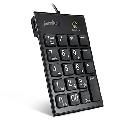 Perixx PERIPAD-202H Pavé Numérique Pour PC - 2 Hubs - Touche Tab - USB - Noir