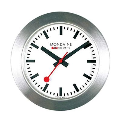 Mondaine - Magneet A660.30318.81SBB Tafelklok 50mm - Officiële Zwitserse Spoorwegen Magnetische Klok Aluminium Behuizing Rode Tweedehands, Zilver, 4 x 5 x 5 cm, Armband