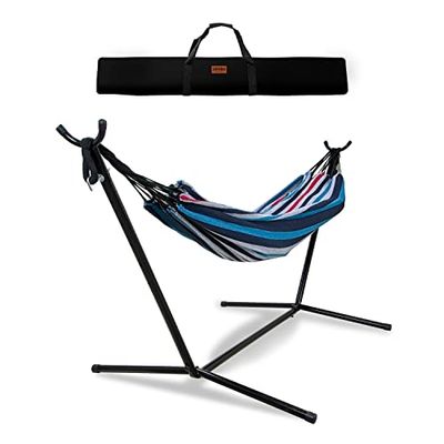 ZENDEA Amaca da Giardino Galapagos con Supporto in Acciaio Autoportante - Doppia Amaca per Due Persone, 181,4 kg, 238x160 cm, Borsa Custodia Inclusa - Tessuto Brown Shades