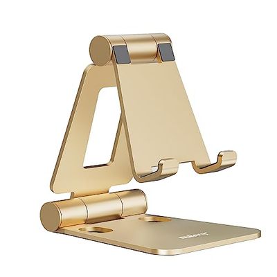 NULAXY Double Support Pliable pour téléphone Portable, entièrement réglable et Pliable, Compatible avec iPhone15, 14, 13, 12, 11 Pro, XS, Max, XR, X 9, Nintendo Switch, Tous Les téléphones, doré