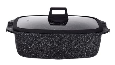 Avilia Cocotte Induzione e Forno Antiaderente con Coperchio in Silicone - Ideale per Zuppe, Pane, Stufati e Arrosti, 32x20 cm, Design Elegante Nero