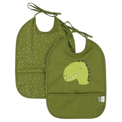 Trixie Baby Waterproof bib 2-Pack-Mr. Dino, Green, One Size