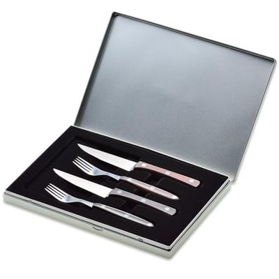 Giesser Sinds 1776 - Made in Germany - steakbestek, 4-delig, palissanderhout, geklonken, roestvrij staal, keukenbestek, set met mes en vork, 9750, meerkleurig