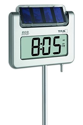 TFA Dostmann digital trädgårdstermometer AVENUE PLUS, 30.2030.54, med solcellsljus, utomhustermometer, väderbeständig, sol, silver