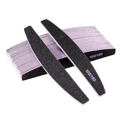 20 Pcs Professional Double Sided Reusable Nail File 100/180 Grit for Nail Salons Home Nail Art Black