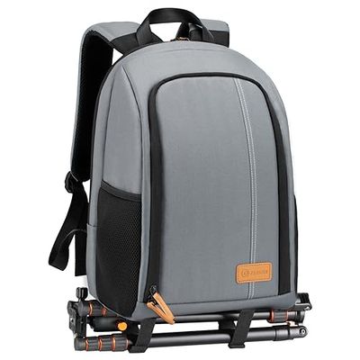 TARION TB-02 Zaino Fotografico Porta Piccolo per Fotocamera, Laptop, Trekking - Impermeabile per PC 15", Reflex, Obiettivo, Treppiede - Compatto (Grigio)
