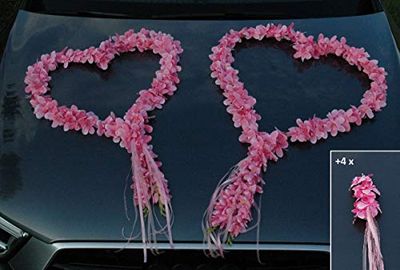 ORCHIDEEN Hjärtan brud par ros dekoration bröllop bil bröllop ® bildekoration girlang personbil (rosa)