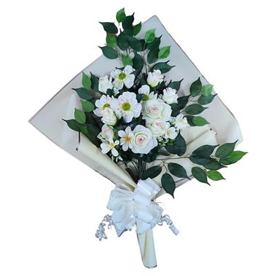 DRW Bouquet de fleurs artificielles pour cimetière à mettre dans un pot, un vase ou sur une tombe 73 x 63 x 20 cm (roses roses)