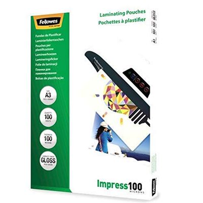 Fellowes 5351205 Pouches Lucide Impress100, Formato A3, 100 Micron, Confezione da 100 Pezzi