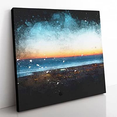 Skyline of Santa Barbara Paint Splash Modern Canvas Wall Art Print Ready to Hang, Framed Picture for Living Room Bedroom Home Office Décor, 35x35 cm (14x14 Inch)