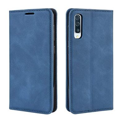 Carcasa de telefono Estuche de Cuero de succión magnética Comercial de Piel Retro con Billetera y Ranura for Tarjeta y Soporte for Galaxy A50 (Negro Retro) (Color : Sea Blue)
