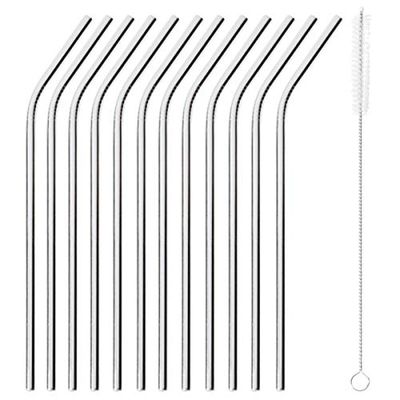 Paderno 41490-01 12 pailles courbes 21,5 cm + goupillon inox AISI 304, acier 18/10