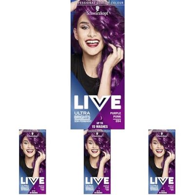 Live Schwarzkopf Ultra Brights Or Pastels, Vibrant Semi-Permanent Hair Dye, Lasts Up to 15 Washes, Purple Punk 094, 1 Count (Pack of 4)