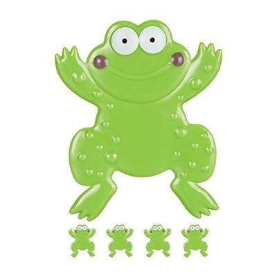 Relaxdays Lot de 5 Stickers de Salle de Bain, Design Grenouille, avec ventouses, Enfants, Baignoire & Douche, PVC, Vert