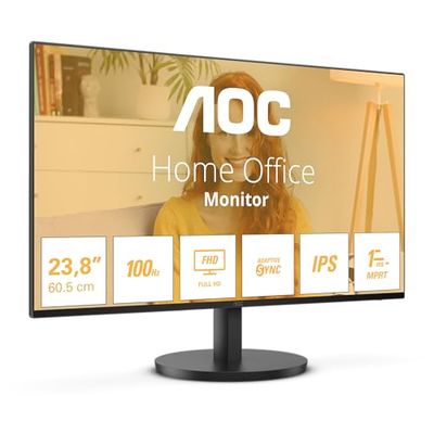 AOC 24B3CA2 - 24 Inch FHD monitor, IPS, 100Hz, 1ms, USB-C Connectivity 65W Power delivery, Ultra Narrow Boarder, FlickerFree, Speakers (1920 x 1080 250 cd/m HDMI 1.4 / DP 1.4/ USB-C)
