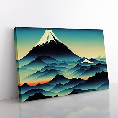 Painted Japanese Mountains Vol.4 Canvas Wall Art Print Ready to Hang, Framed Picture for Living Room Bedroom Home Office Décor, 50x35 cm (20x14 Inch)