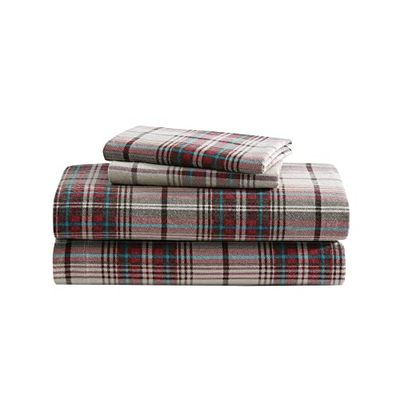 Eddie Bauer - Lençóis de tamanho único, conjunto de cama de flanela de algodão, escovado para maior suavidade, decoração de casa aconchegante (Montlake Plaid, tamanho único)