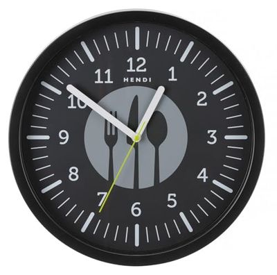 HENDI Reloj de pared, redondo, batería AA, movimiento de cuarzo silencioso, reloj de cocina, moderno, para decorar el hogar, la oficina, restaurantes, bares, ⌀356x(H)45mm, HIPS, negro