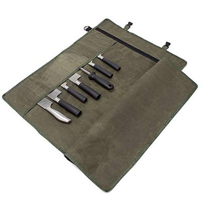 HERSENT Chef’s Knife Roll Bag, Waxed Canvas Knife Cultery Carrier, Portable Chef Knife Cases, 1. Army Green, 27.5" widex19.2