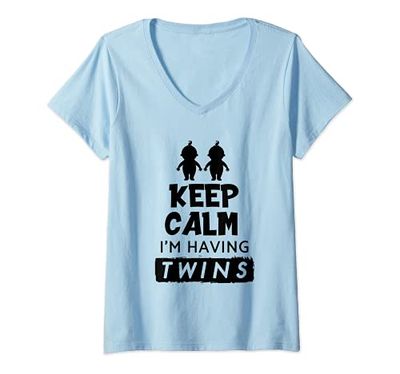 Mujer Keep Calm I'm Having Twins Twin Regalo Camiseta Cuello V