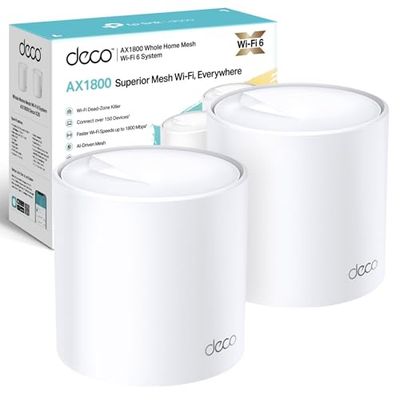 TP-Link Deco X20 AX1800 Whole Home Mesh Wi-Fi 6 System, AI-Driven Mesh, Up to 4,000 sq ft Coverage, 1 GHz Quad-Core CPU, Compatible with Amazon Alexa, With TP-Link HomeShield's kit, Pack of 2 , White
