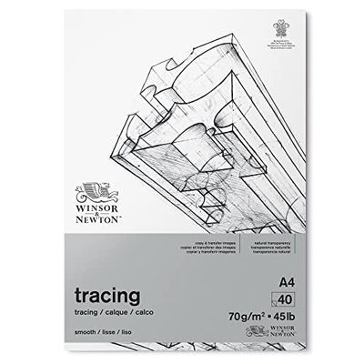 Winsor & Newton - Bloc de papel de calco, 40 hojas, A4, 70 g, 100% libre de ácido, FSC, imprimible con grano fino para trazado preciso, papel para arquitectos