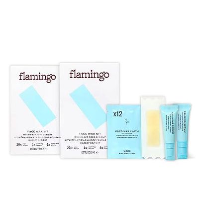 Flamingo Face Wax Kit - Women's Waxing Kit with 40 Strips, 2 Calming Serums and 12 Post-Wax Cloths