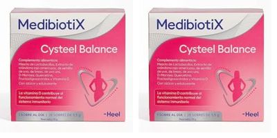 MedibiotiX – Cysteel Balance, Complemento Alimenticio con Prebióticos, Probióticos, Arándanos y D-Manosa, Equilibra la Microbiota Intestinal y Vaginal, Bienestar del Aparato Urinario – 28 Sobres