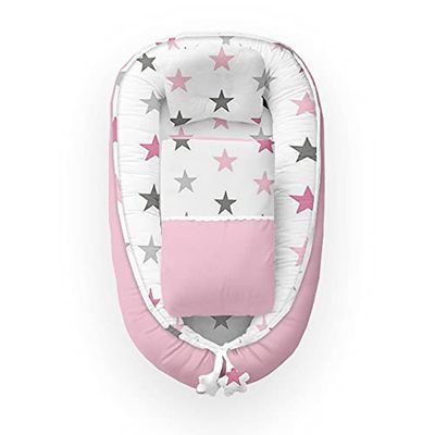 Kospu babynest con cuscino e coperta per neonati, 100% cotone, imbottitura in schiuma di poliestere e perline in silicone, paracolpi 90 x 70 cm
