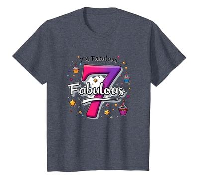 7 & Fabulous: Birthday Celebration for Seven Year Olds T-Shirt, Kids, Heather Blue, 3 Years