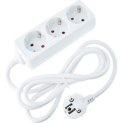 Multiprise Blanche 3 Prises rallonge sans Interrupteur avec câble 3G 1,5 mm² 5 mètres, multiprise Allemande Blanche (3 Prises, 1,5 mm² 5 m)