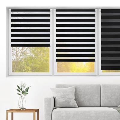 Blindecor Indus sem ferramentas, Estore de rolo de camada dupla, noite e dia, preto, 107 x 180 cm (largura x comprimento)