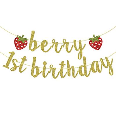 Bannière de premier anniversaire Berry - Bannière à paillettes - Décoration pour 1er anniversaire (doré)
