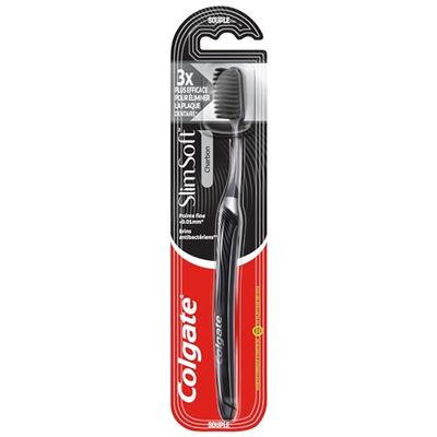 COLGATE Brosse à dents manuelle Slim Soft Charbon - brins souples, élimination de la plaque dentaire - efficacité cliniquement prouvée -unité