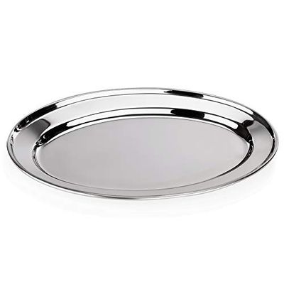 WAS 1200 450 Plateau Ovale en Acier chromé avec Bord bordé 45 cm x 29,5 cm