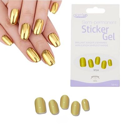 Glam'Up Paris - Sticker Gel Semi-Permanent - Vernis Gel Adhésif - Qualité Professionnelle - Longue Tenue jusqu’à 3 Semaines - Application Simple et Rapide - 16 pièces - N°SP224 - Doré