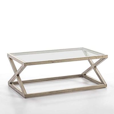 MESA DE CENTRO 120X70X45 CRISTAL/MADERA GRIS VELADO