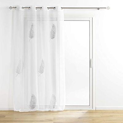 Douceur d'Intérieur, Voilage à Oeillets (140 x 240 cm) Palmeor Argent, Voile Sablé Brodé Métallisé