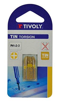 TIVOLY 11522320001 - Set di 3 punte per avvitatore Torsion Tin per viti Philips Ph1-2-3 cacciavite