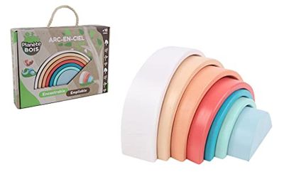 PLANÈTE BOIS Arco Iris para Apilar-FSC-030193-7 Piezas Madera-Juego para Niños-Juguete Duradero-Apilable-Encajable-Montessori-17,5 cm x 8 cm-A Partir de 18 Meses, Multicolor (MGM 030193)