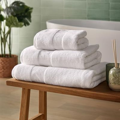 Silentnight Asciugamano da bagno di lusso in cotone, lussuosamente morbido e super assorbente, 100% cotone BCI, bordo a nido d'ape, 160 x 90 cm, lavabile in lavatrice, bianco