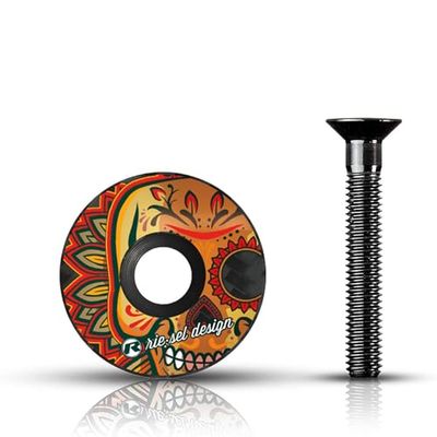 Riesel Design - STEM Cap - premium cykelkol styrpropp + anodiserad aluminiumskruv - 6 gr !!!) Storlek 1 1/8 tum - Los Muertos