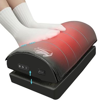 Snailax Foot Rest Under Desk, Heated Desk Footrest for Office Use with Vibration Massage, Feet Warmer with Double Layer Adjustable Height