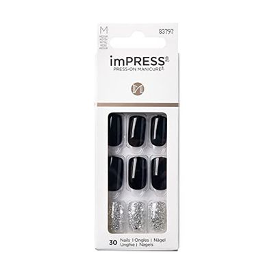 KISS ImPRESS - Manicure a pressione, Destiny, quadrata di media lunghezza, con tecnologia PureFit, include tampone di preparazione, mini lima, bastoncino per cuticole e 30 unghie finte